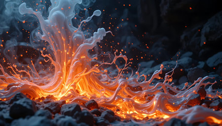 Volcanic eruption. Burning lava on a black background. 3d rendering