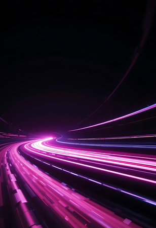 Futuristic technology background. Light trails in the dark. Long exposure photo taken in a tunnel.の写真素材