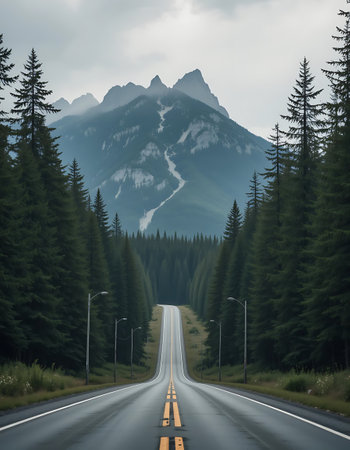 Mountain road in the Canadian Rockies. The concept of travel and tourismの写真素材