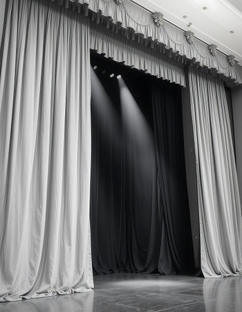 Curtain with black curtains in the interior. 3d rendering.の写真素材