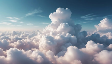 Beautiful aerial view above clouds with sunset light. 3d illustration