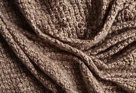 Brown knitted fabric as background, closeup. Knitted texture