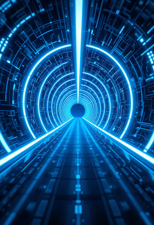 abstract futuristic tunnel with blue lights and reflections - 3d illustration