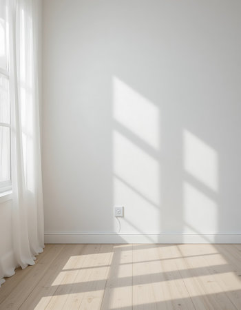interior of empty room with white wall and window, nobody insideの写真素材
