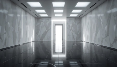 3d render of an empty corridor with light coming from the door