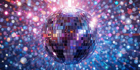 Disco ball and colorful bokeh background. 3d rendering