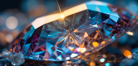 Macro shot of a beautiful diamond on the sand. Jewelry backgroundの写真素材