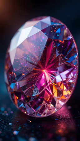 Macro shot of a diamond on a black background with bokeh effect