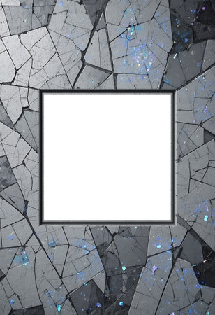 White frame on cracked concrete wall.の写真素材