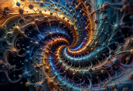 3D surreal illustration. Sacred geometry. Mysterious psychedelic relaxation pattern. Fractal abstract texture. Digital artwork graphic astrology magicの写真素材
