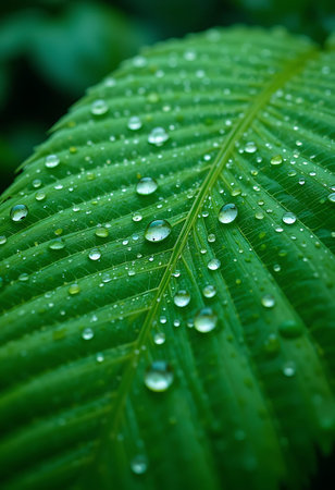 Water drops on the green leaf after rain. Shallow depth of field