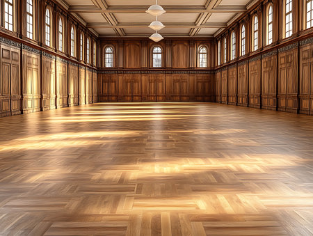3d rendering of the interior of a room with a wooden floorの写真素材