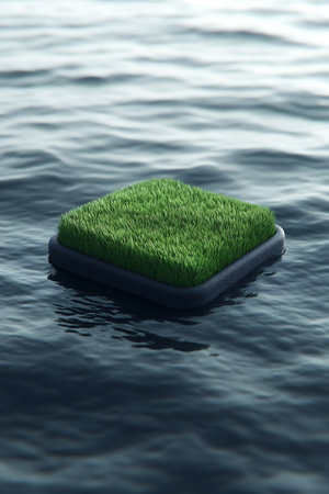 3d rendering of a green grass in a floating island in the seaの写真素材