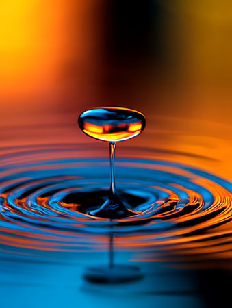 Macro shot of a water drop collision on a water surface.の写真素材