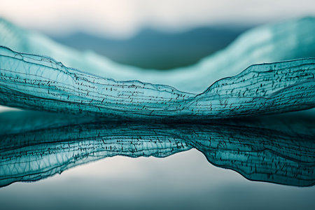 Abstract blue fabric with reflection on the water surface. Toned.の写真素材