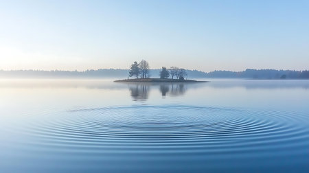 Lonely tree on a lake in the misty morning.の写真素材