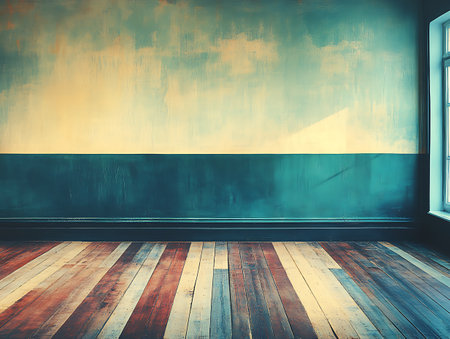 Interior of empty room with wooden floor and wall, vintage styleの写真素材