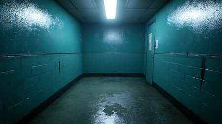 Interior of a corridor with green walls.の写真素材