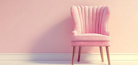 Pink vintage armchair in front of pink wall. 3d renderの写真素材
