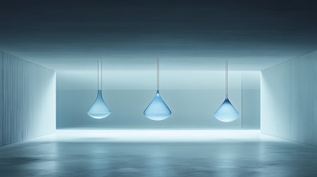 Empty room with hanging lamps. 3D rendering. Mock up.の写真素材