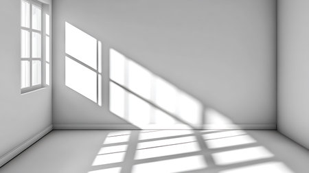 White empty room with window and sunlight. 3d render illustration.