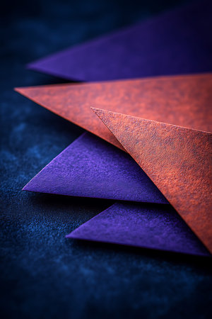 Colorful origami paper on a dark background. Toned.