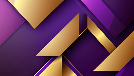 Abstract geometric background with purple and gold overlapping layers. Vector graphic designの写真素材