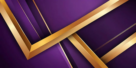 Luxury purple abstract background with golden lines. Graphic design element