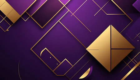 Purple abstract background with golden geometric shapes. Vector illustration. Eps 10の写真素材