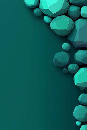 abstract 3d illustration of green and blue stones on green backgroundの写真素材