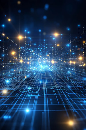 abstract technology background, glowing lines and dots, 3d render