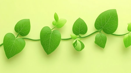 3d illustration of green leaves on a green background with copy spaceの写真素材