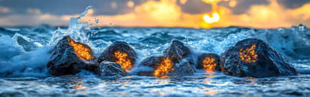 Beautiful seascape at sunset. Seascape with rocks and sea waves