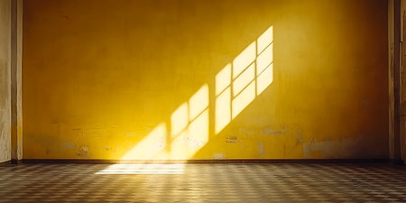 light from the window on a yellow wall. 3d rendering.の写真素材