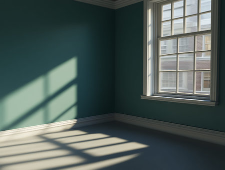 Empty room with window and shadow on wall. 3D Rendering