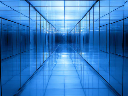 abstract blue background with glass walls and floor, 3d renderの写真素材