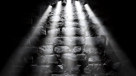 Spotlight on a brick wall. Black and white image. Abstract background.