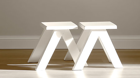3d render of white wooden table and chair.