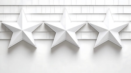 3d rendering of five star rating on a white wall background.の写真素材