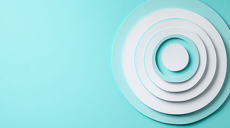 3d render of white paper circles on turquoise background.