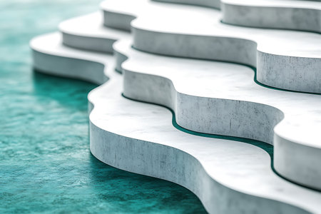 Abstract white marble stairs on green background. 3d render illustration.の写真素材