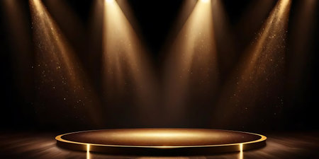 Stage podium with lighting, Stage Podium Scene with for Award Ceremony on black Background. Vector illustrationの写真素材