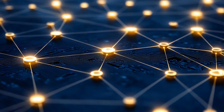 Abstract glowing circuit board with connections, 3d render computer digital background