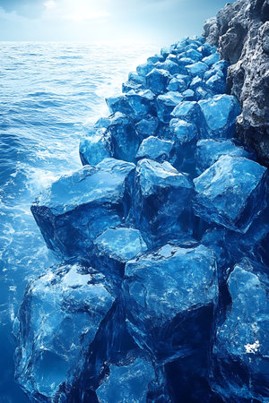 Ice on the sea. 3D illustration. Blue toned.の写真素材