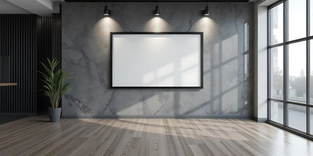 Modern bright interiors apartment with mockup poster frame 3D rendering illustrationの写真素材