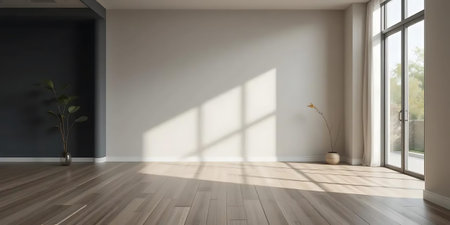 Empty room with white walls and wooden floor. 3d rendering.