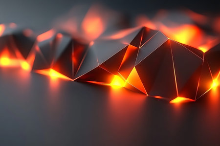 3d illustration of abstract polygonal background with glowing lights.