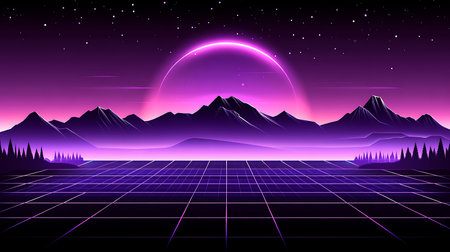 Retro Sci-Fi Landscape Background. 80s Retro Sci-Fi Background