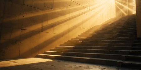 Staircase with sunlight in the building. 3d render.の写真素材