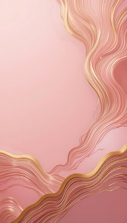 Abstract pink background with golden wavy lines and waves. Vector illustrationの写真素材